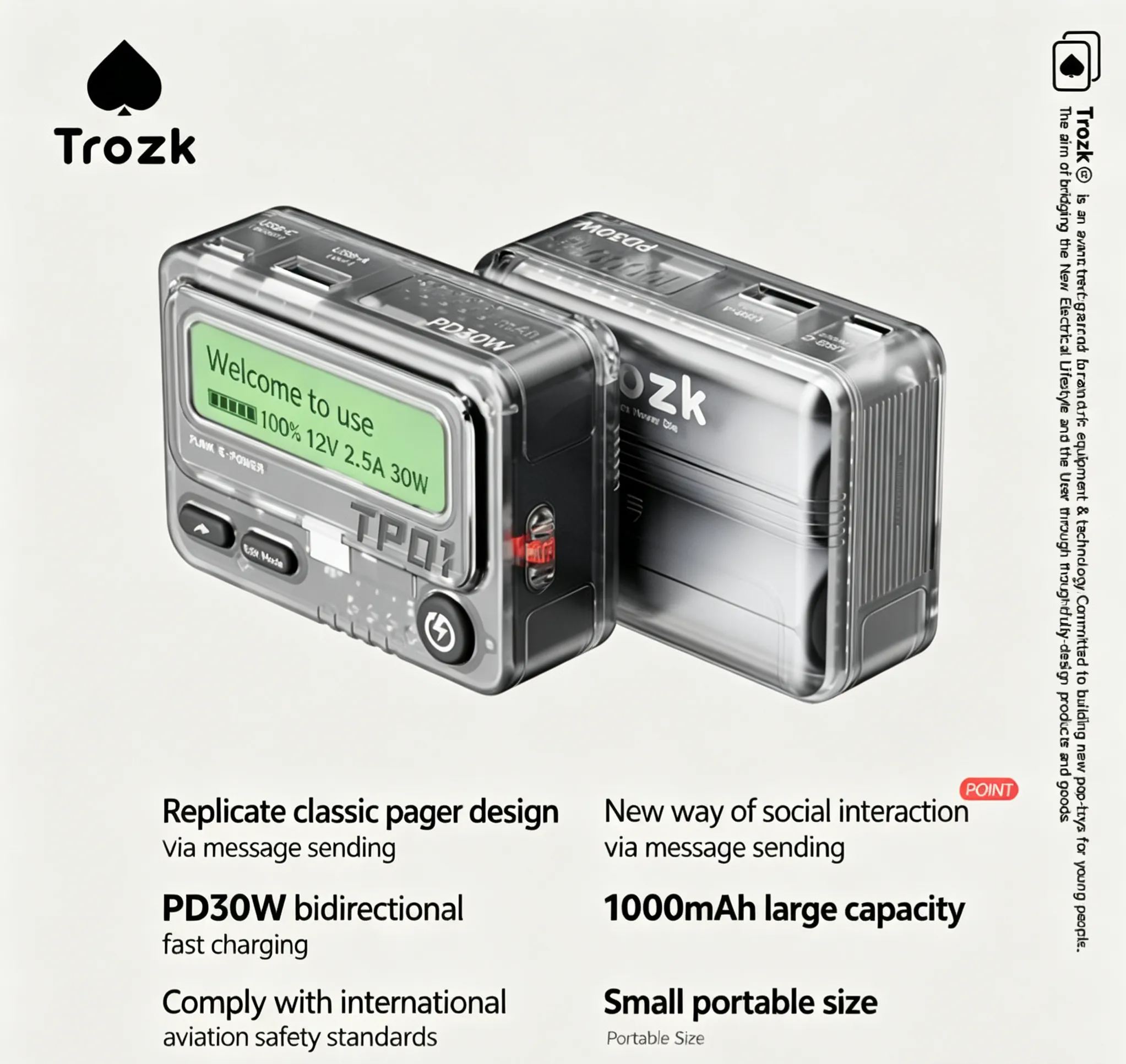 TROZK Retro Pager Power Bank 10000mAh | 30W USB-C Fast Charging Portable Charger