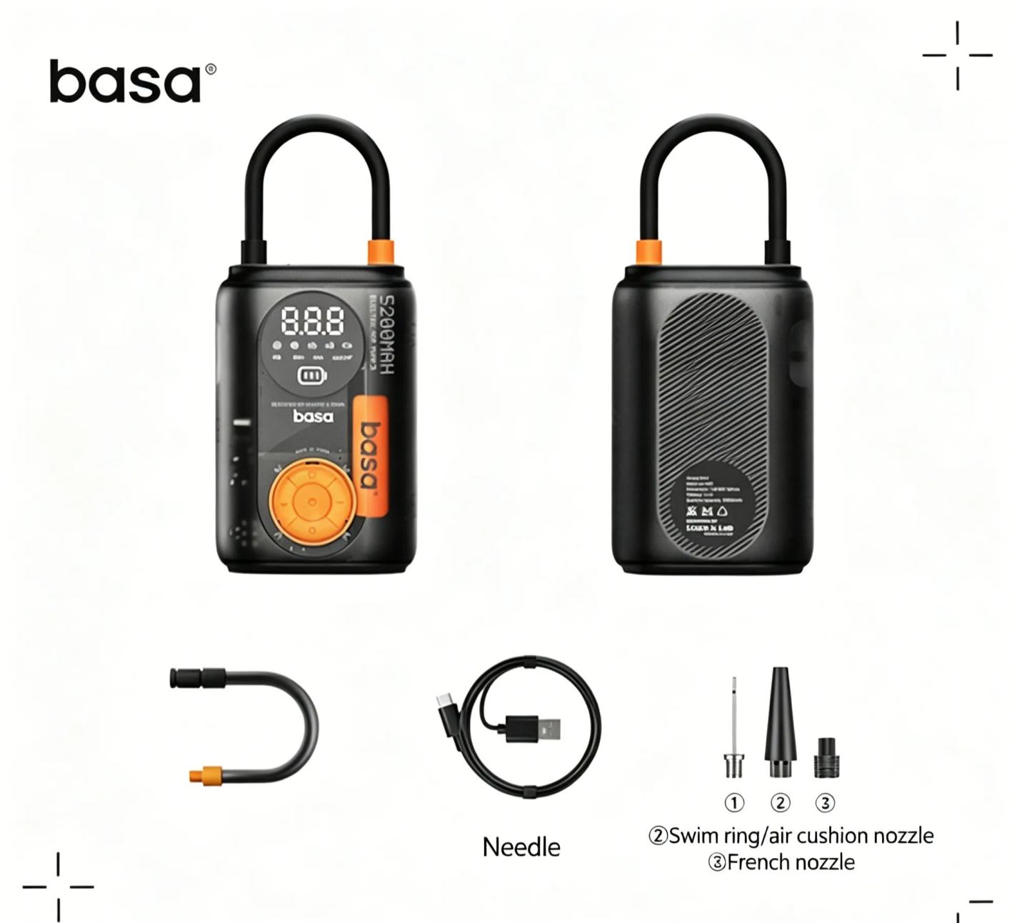 basa 5200mAh Cordless Tire Inflator | Portable Air Compressor for Car, Bike & Sports Balls