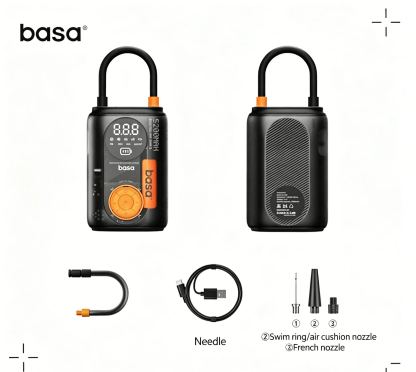 basa 5200mAh Cordless Tire Inflator | Portable Air Compressor for Car, Bike & Sports Balls