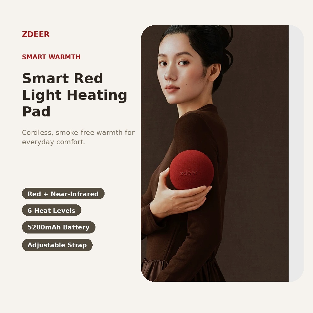 Smart Red Light Heating Pad, Rechargeable Warm Compress Device with Dual Wavelength Light & 6 Heat Levels