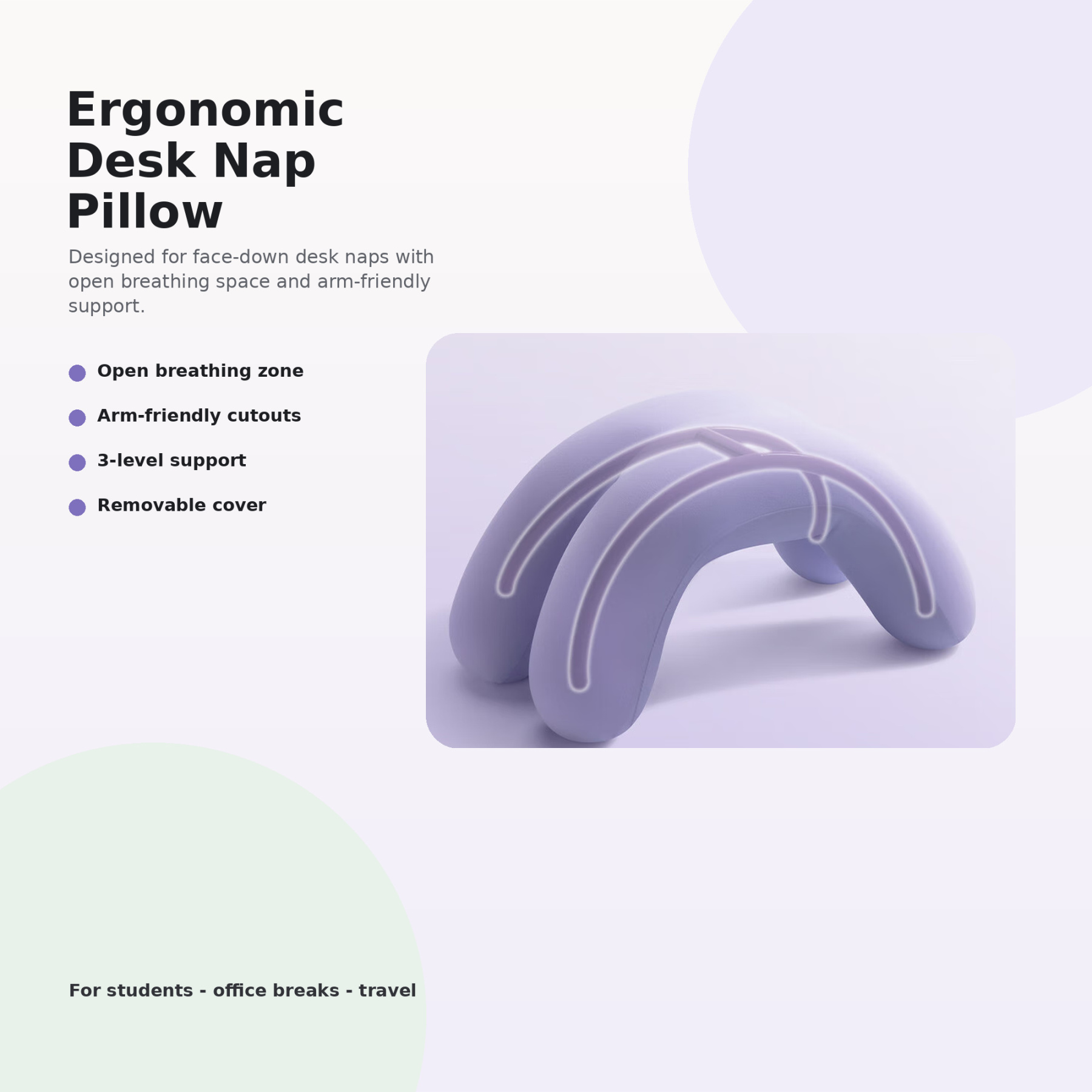 Ergonomic Desk Nap Pillow, Foldable Memory Foam Rest Pillow for Office, School, Travel & Home