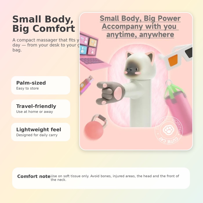 Mini Muscle Massager for Neck, Back & Shoulders – Cute Portable Massage Gun with 5 Heads