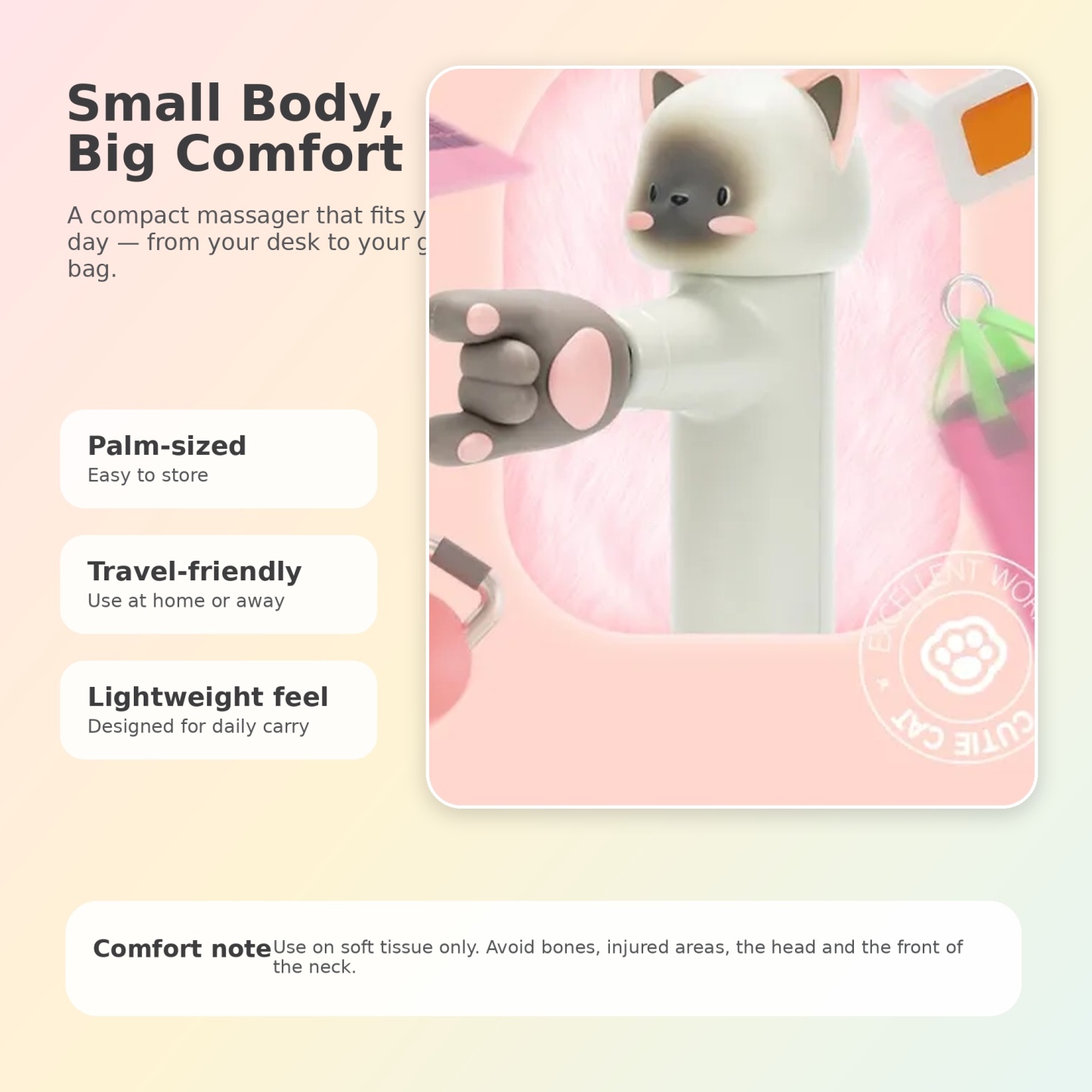 Mini Muscle Massager for Neck, Back & Shoulders – Cute Portable Massage Gun with 5 Heads