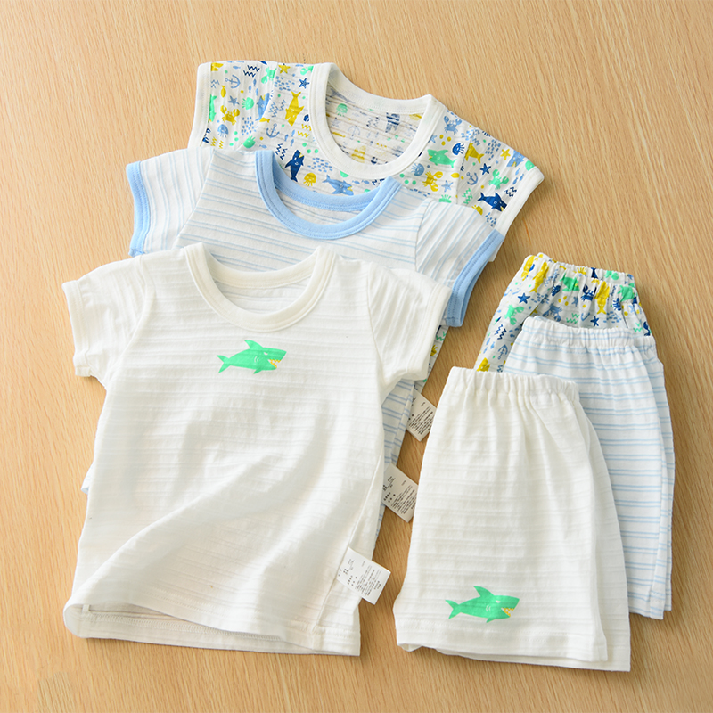 鯊魚系列 兒童竹節棉短袖短褲三件裝