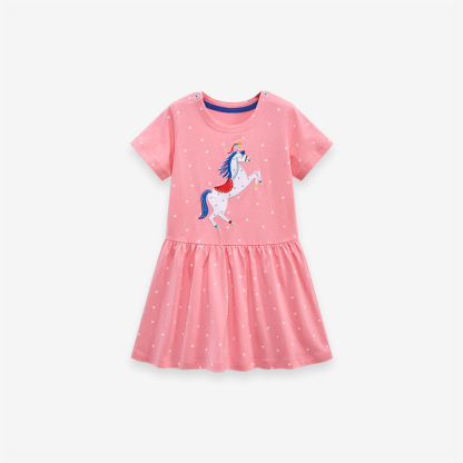 歐美夏季新款女童短袖純棉連衣裙