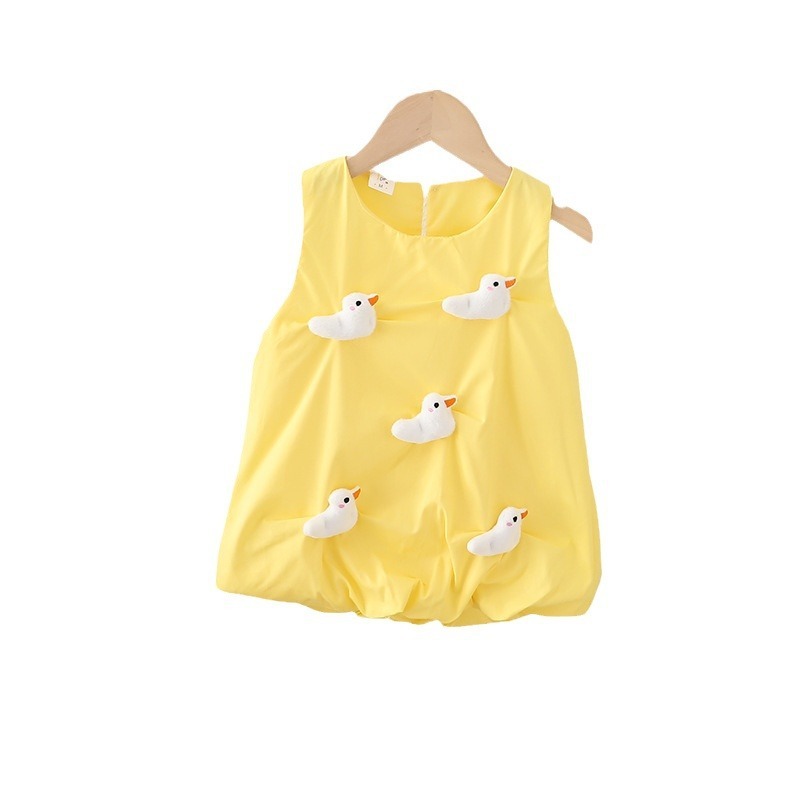 女童2024新中小童立體玩偶花苞裙春夏季萌趣可愛清涼靈丹洋裝