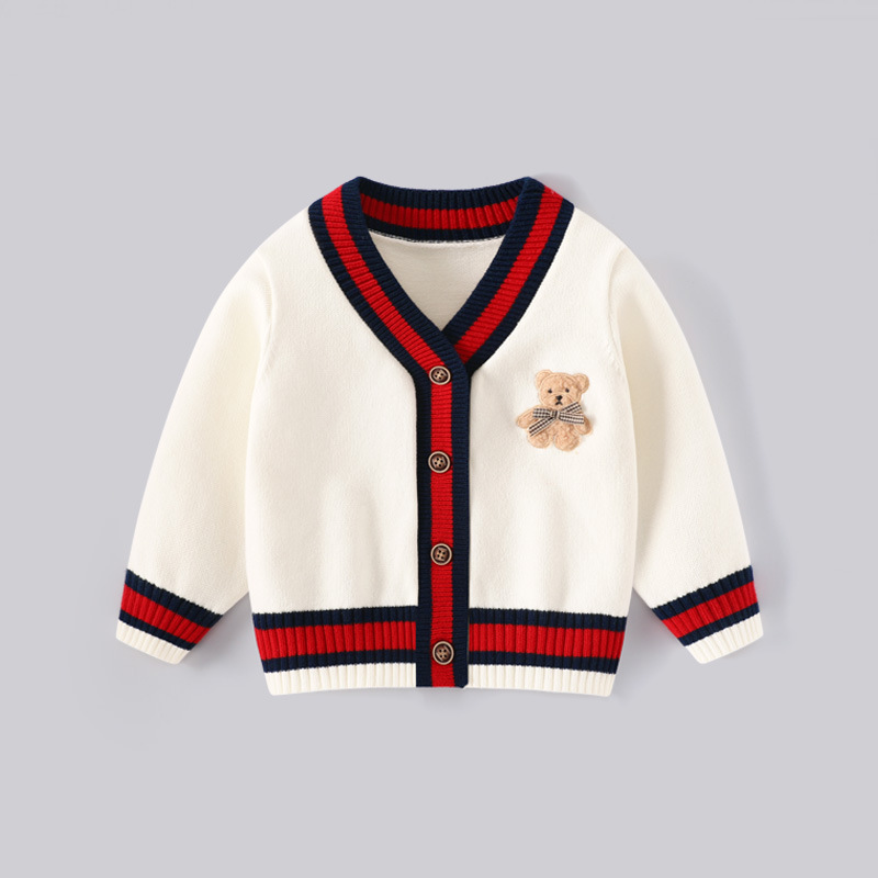 兒童小熊V領針織衫一家四口家庭裝