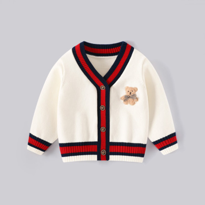 兒童小熊V領針織衫一家四口家庭裝