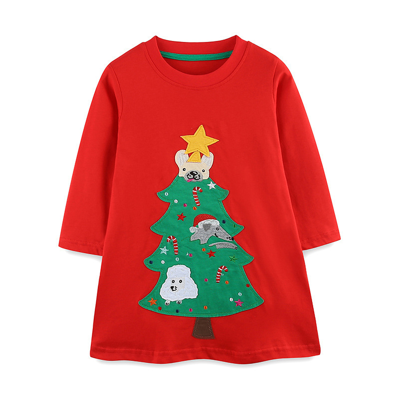 歐美風耶誕節繡花針織棉兒童公主裙