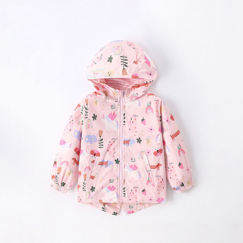 秋季女童印花連帽風衣