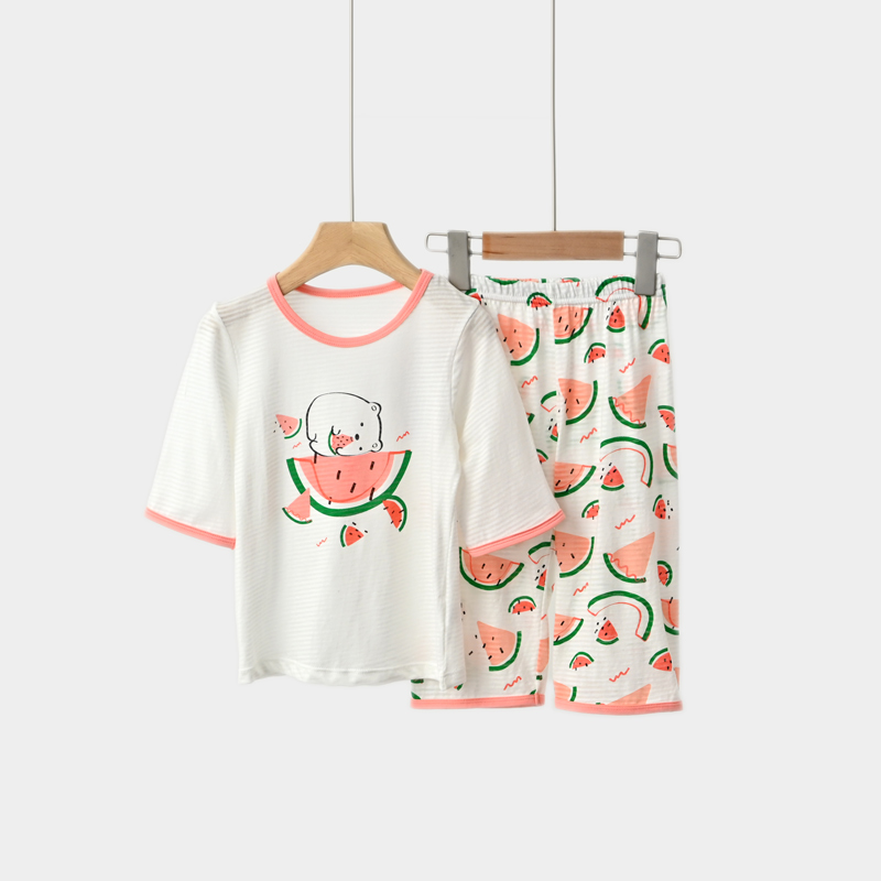 【竹節棉系列】兒童竹節棉五分袖七分短褲家居服 