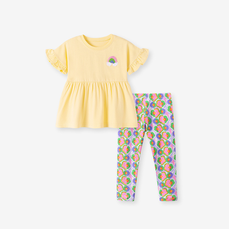 女童短袖裙印花套裝