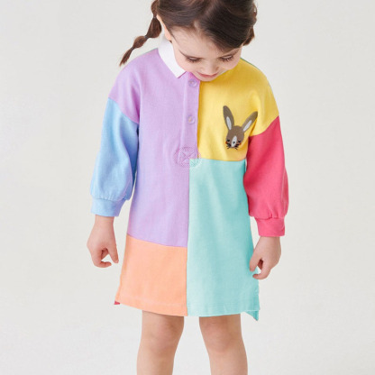 拼接純棉女孩秋季連身裙