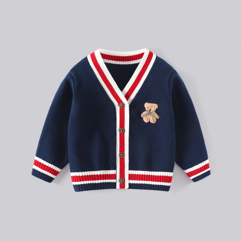 兒童小熊V領針織衫一家四口家庭裝