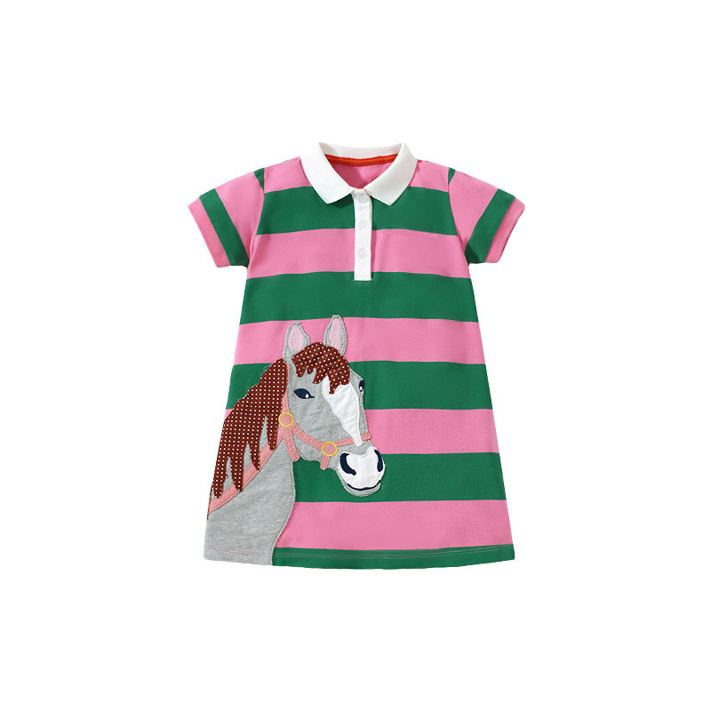 袖條紋純棉女童連衣裙