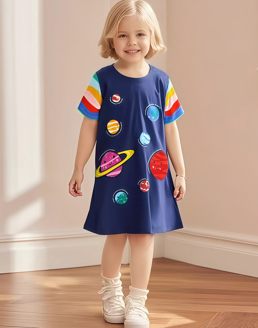 【新款】夏季歐美卡通純棉女童洋裝