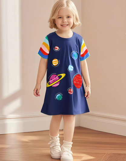 【新款】夏季歐美卡通純棉女童洋裝