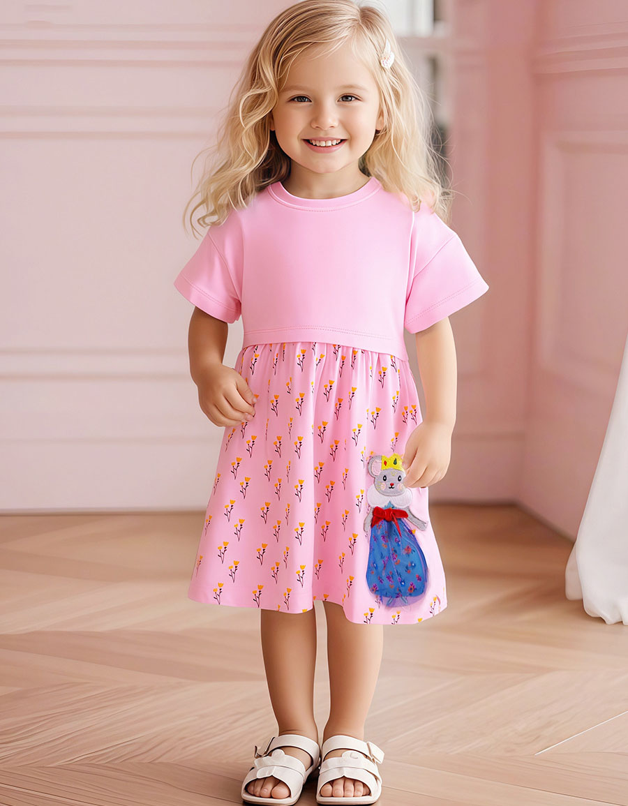 卡通印花短袖連衣裙