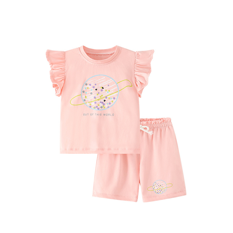 【新款】夏季女童荷葉袖短褲套裝