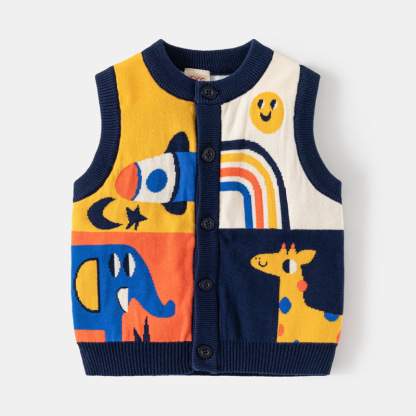 【新款】2025秋季新款男童卡通提花雙層毛衣背心