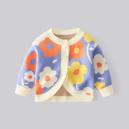 秋季女童多巴胺花朵針織衫