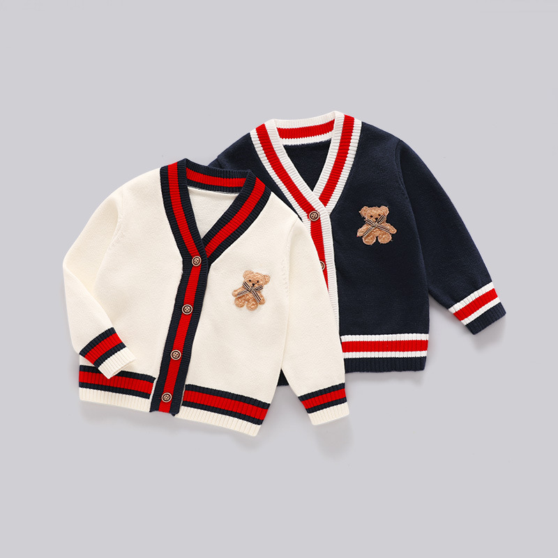 兒童小熊V領針織衫一家四口家庭裝