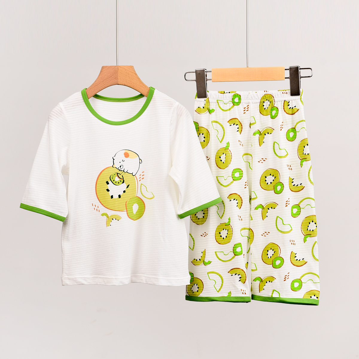 【竹節棉系列】兒童竹節棉五分袖七分短褲家居服 