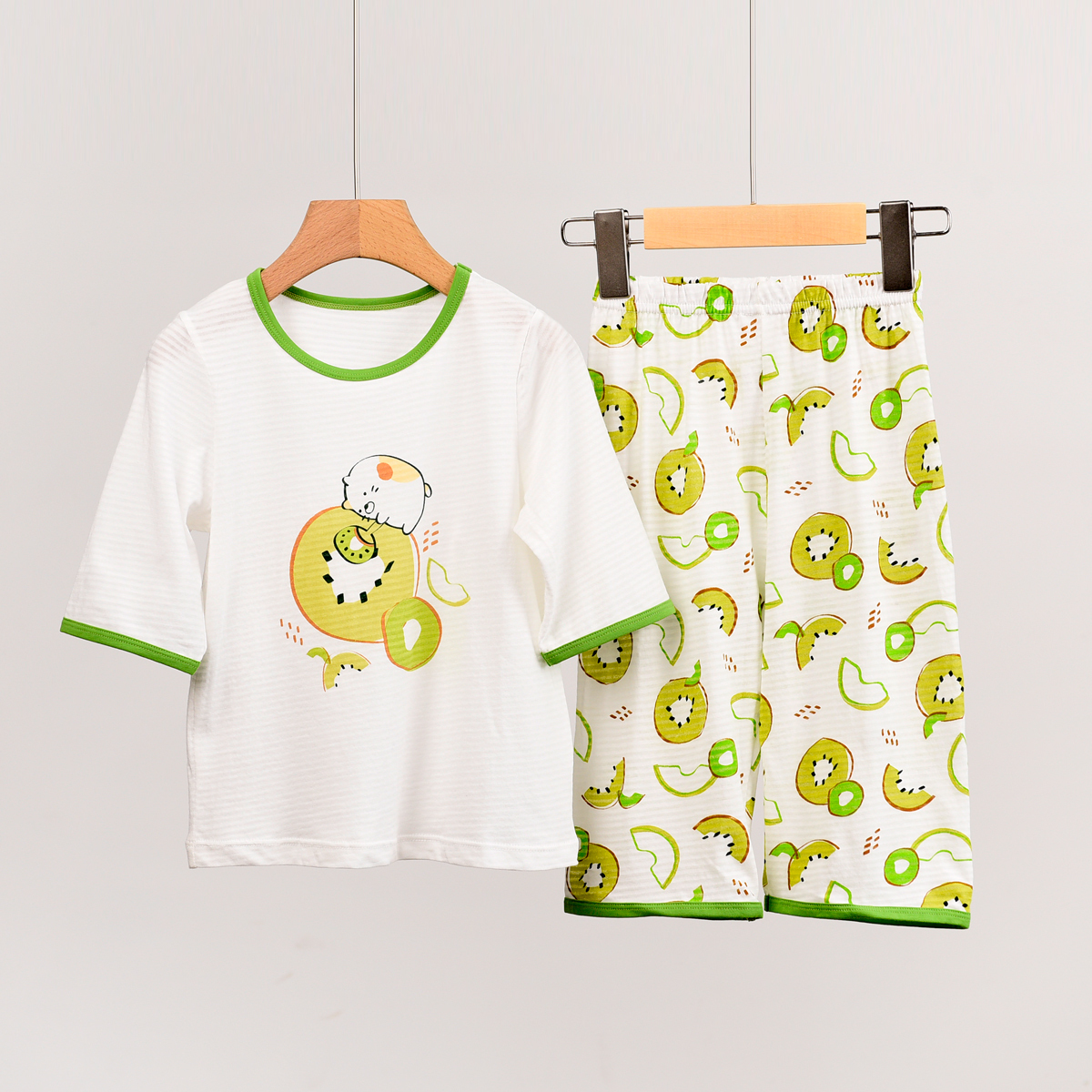 【竹節棉系列】兒童竹節棉五分袖七分短褲家居服 