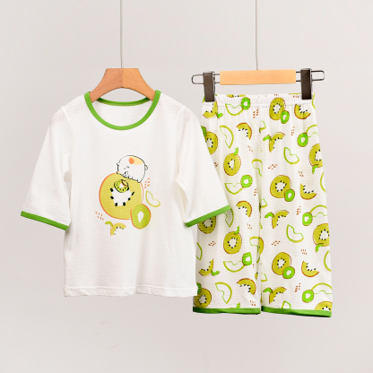 【竹節棉系列】兒童竹節棉五分袖七分短褲家居服 