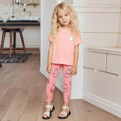 夏季條紋卡通棉質女童套裝