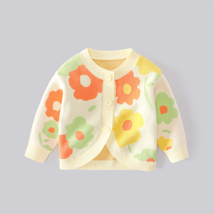 秋季女童多巴胺花朵針織衫