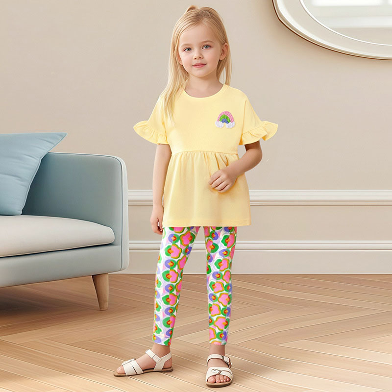 女童短袖裙印花套裝