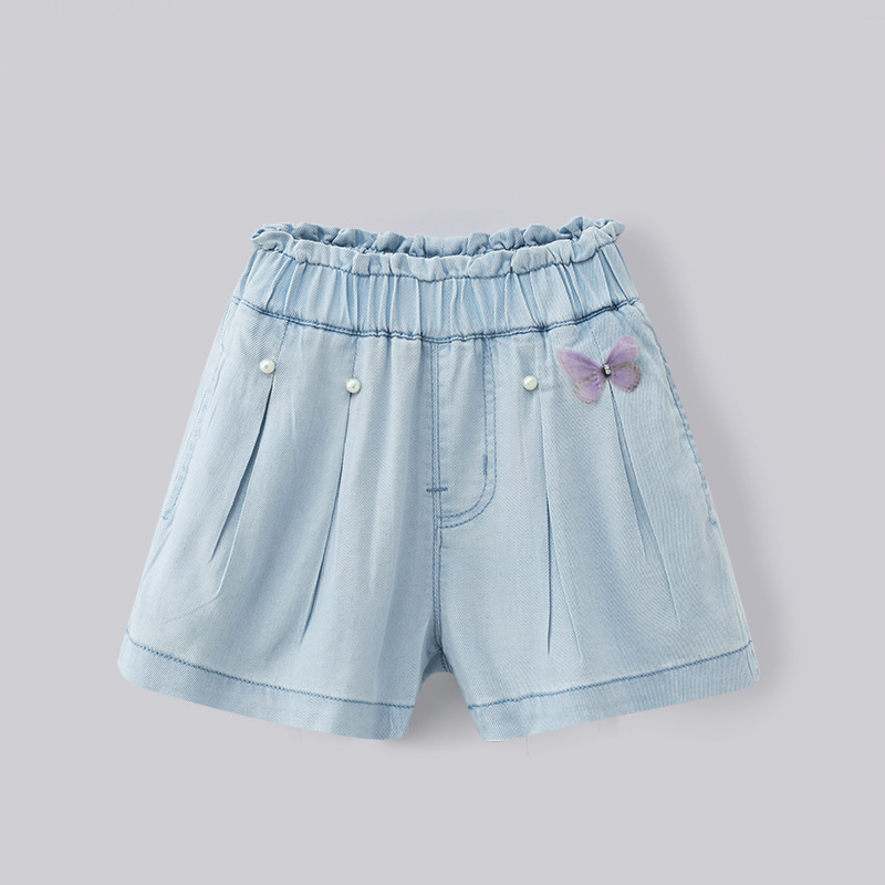 新品女童薄款小蝴蝶五分牛仔褲