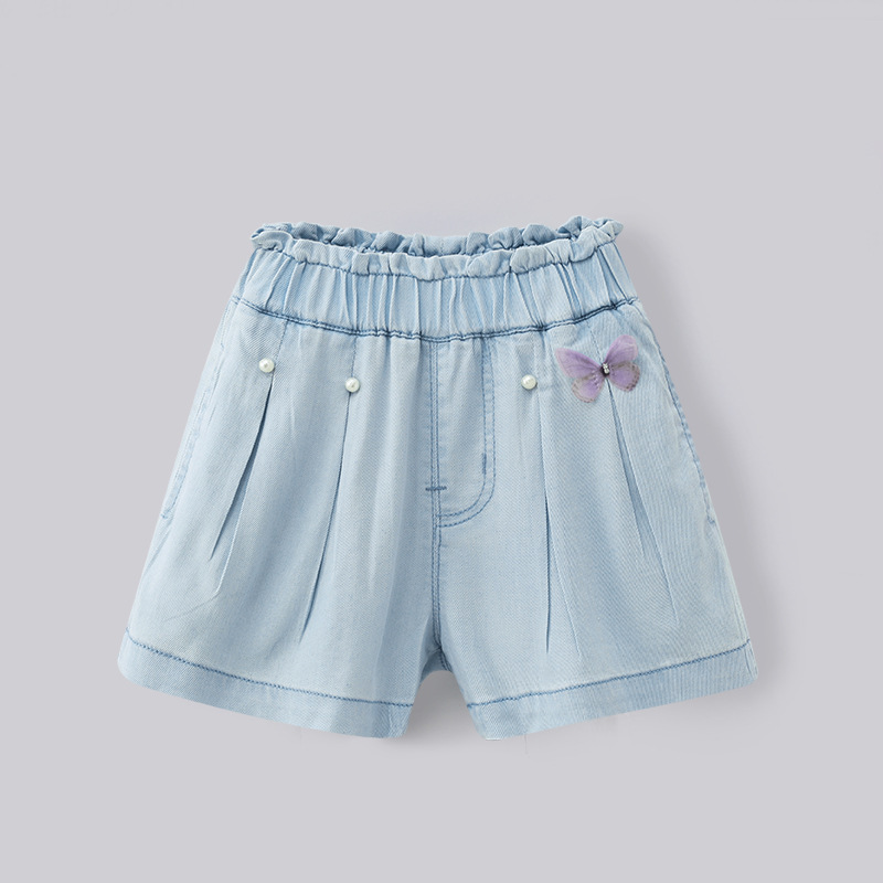 新品女童薄款小蝴蝶五分牛仔褲