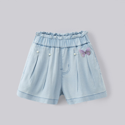 新品女童薄款小蝴蝶五分牛仔褲