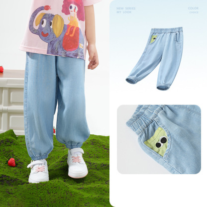 新款兒童薄款涼感天絲牛仔長褲