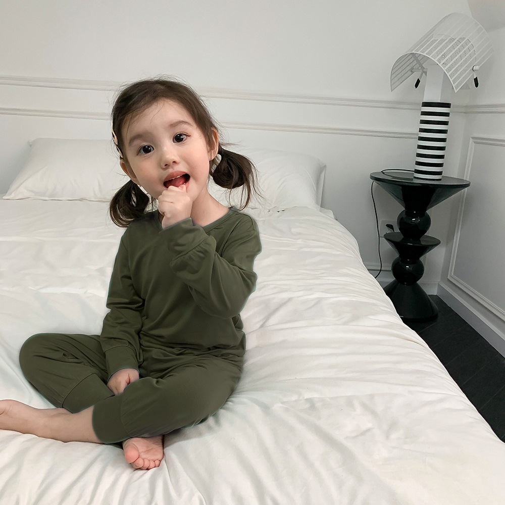 薄款长袖长裤儿童软糯莫代尔家居服套装