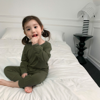 薄款长袖长裤儿童软糯莫代尔家居服套装