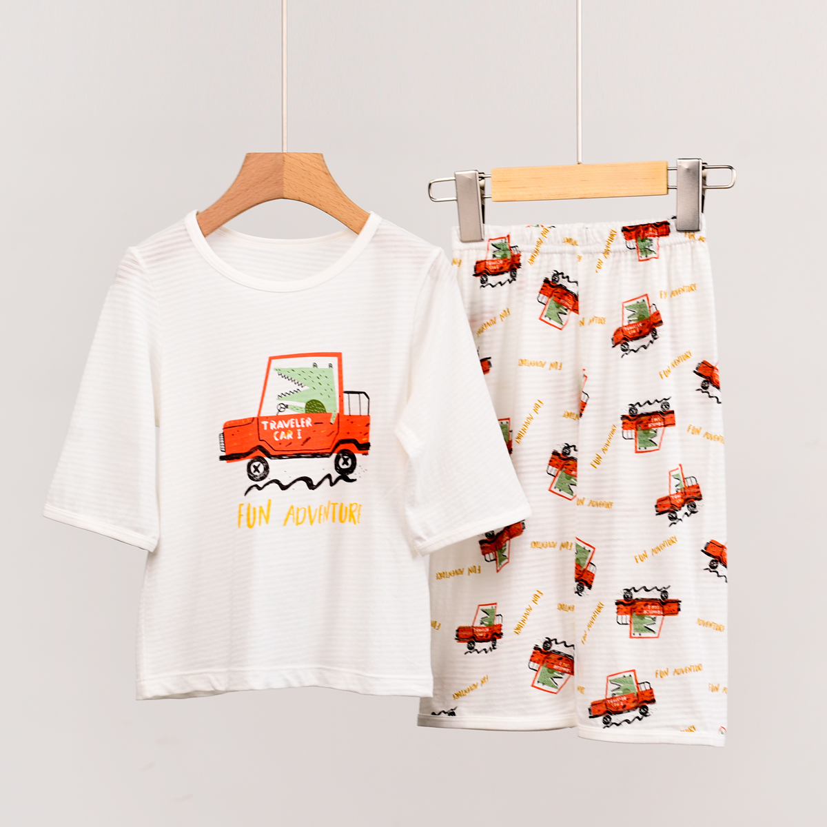 【竹節棉系列】兒童竹節棉五分袖七分短褲家居服 