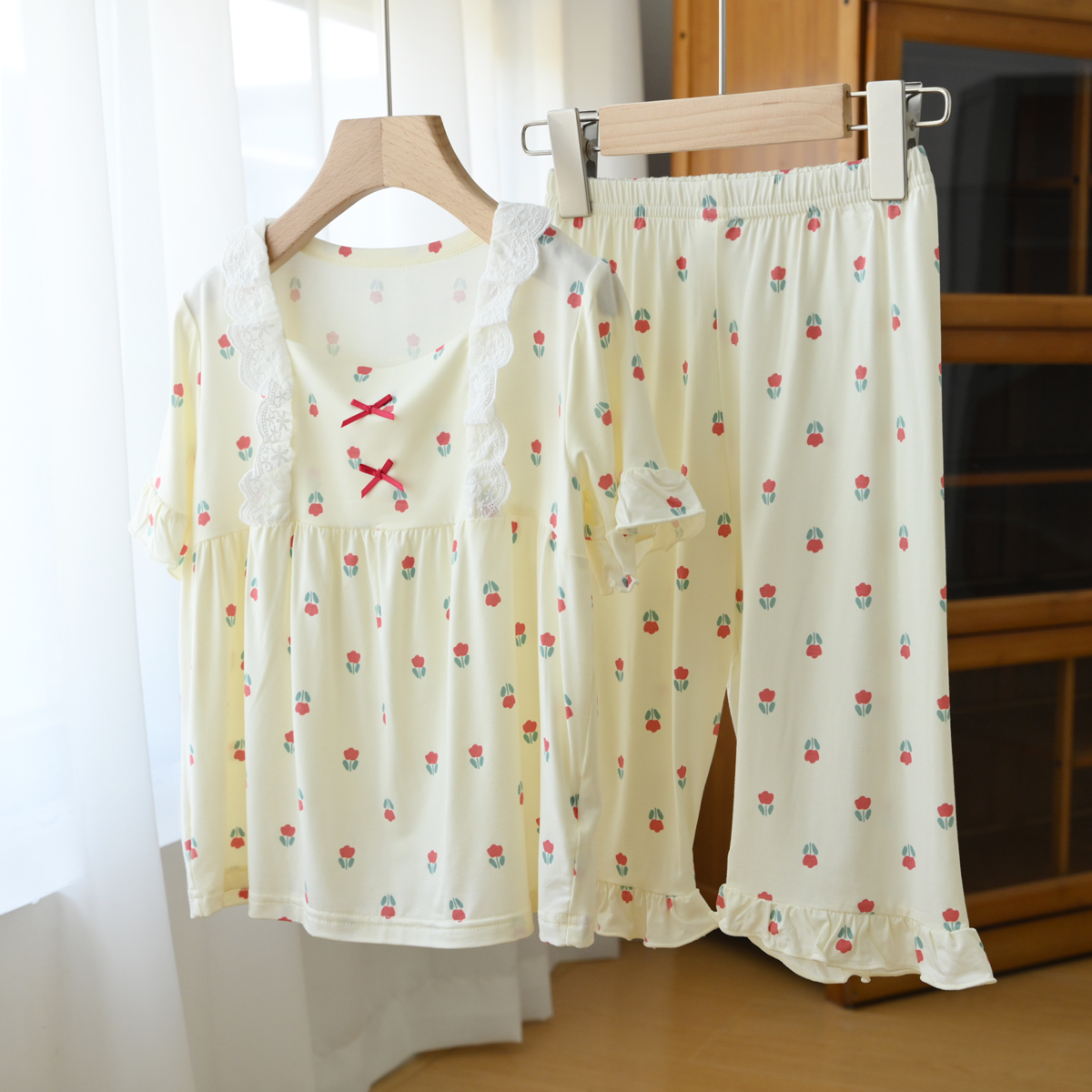 【家居服系列】A類  女童薄款蕾絲裙式睡衣褲