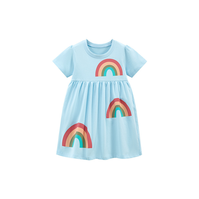 彩虹純棉短袖女童公主裙