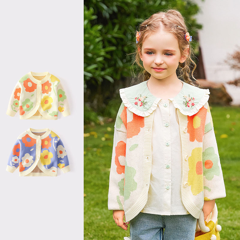 秋季女童多巴胺花朵針織衫