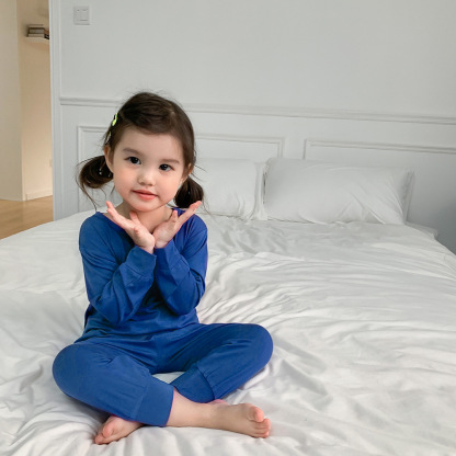 薄款长袖长裤儿童软糯莫代尔家居服套装