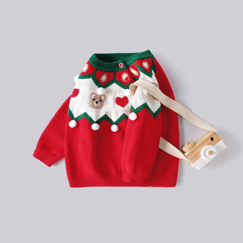 秋冬兒童聖誕節衣紅色套頭衫