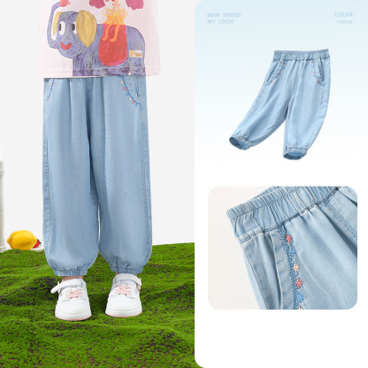 新款兒童薄款涼感天絲牛仔長褲