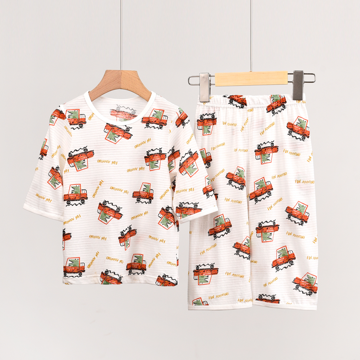 【竹節棉系列】兒童竹節棉五分袖七分短褲家居服 