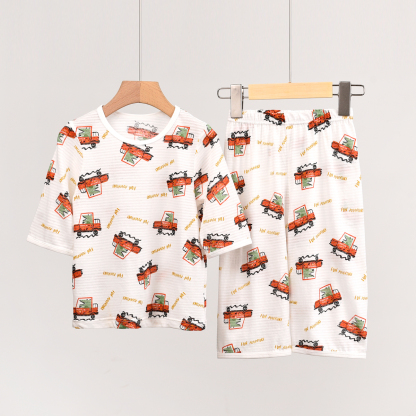 【竹節棉系列】兒童竹節棉五分袖七分短褲家居服 