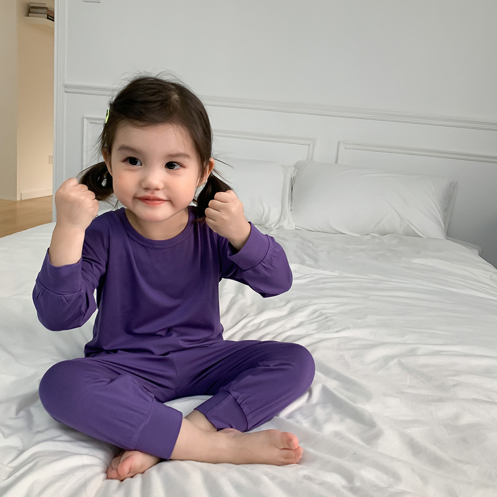 薄款长袖长裤儿童软糯莫代尔家居服套装