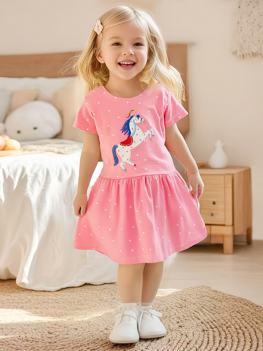 歐美夏季新款女童短袖純棉連衣裙