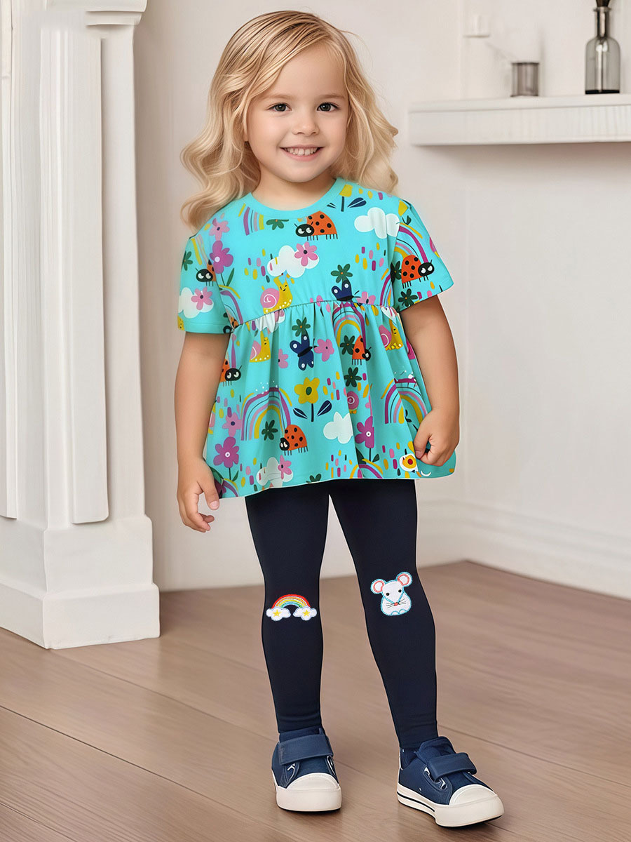 女童短袖裙印花套裝